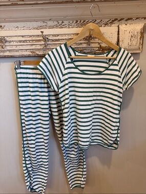 LAKE Pima Short-Long Set Green and white Stripe Size Small